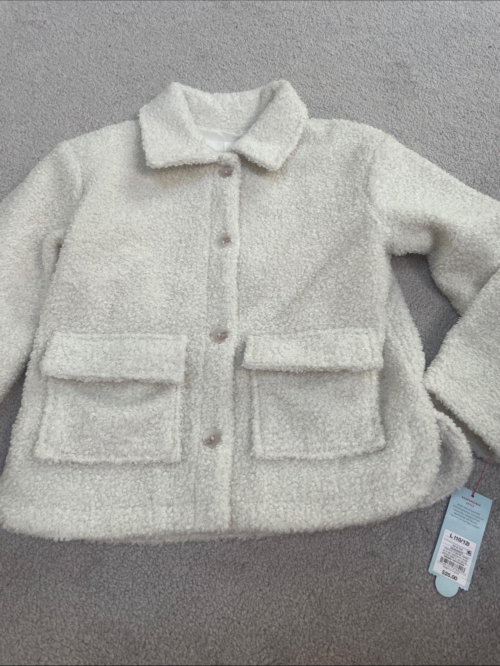 Girls Cream Sherpa Jacket Size Large NEW WITH TAGS